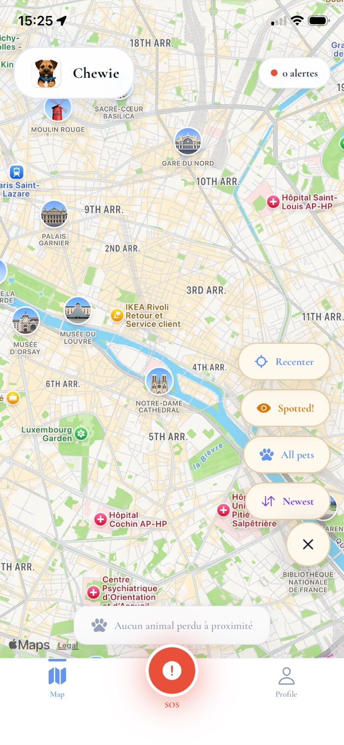 Chewie Paris map with alerts