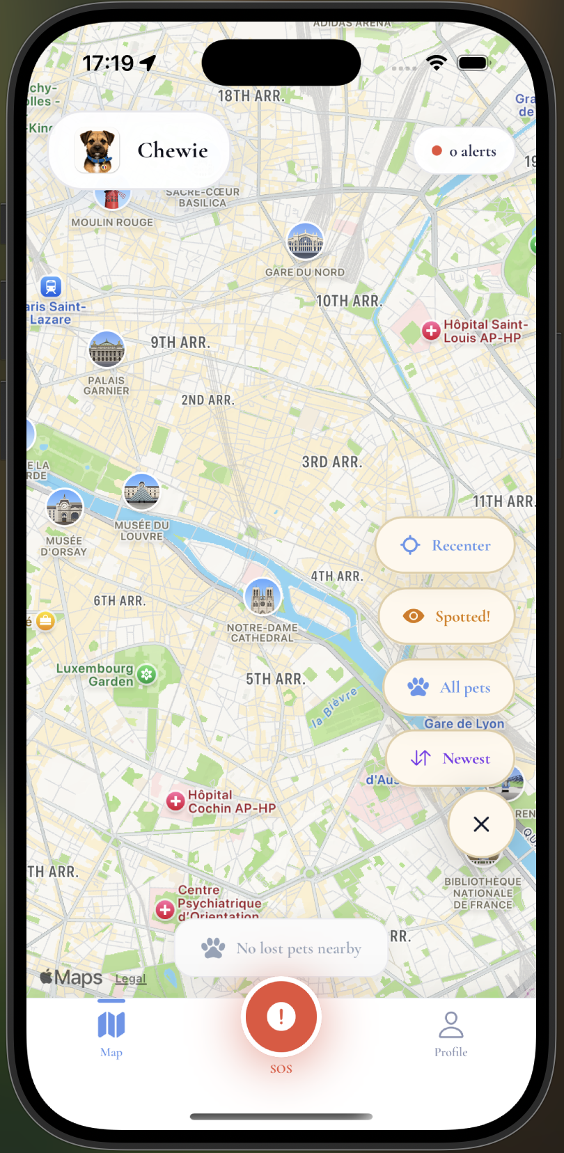 Chewie Paris map with alerts